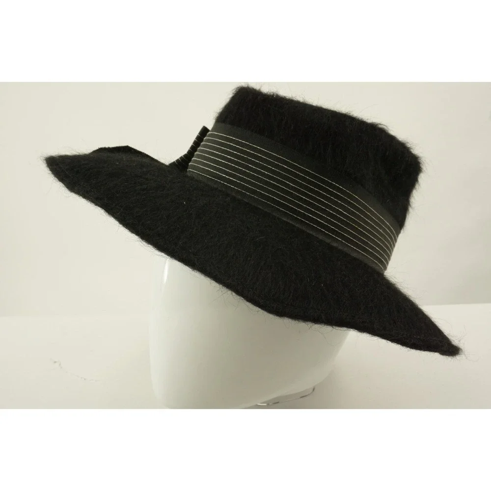 Vintage 1940s-50s Mahara Mohair Wool Bow Fedora Hat Black Union‎ Made in USA 6